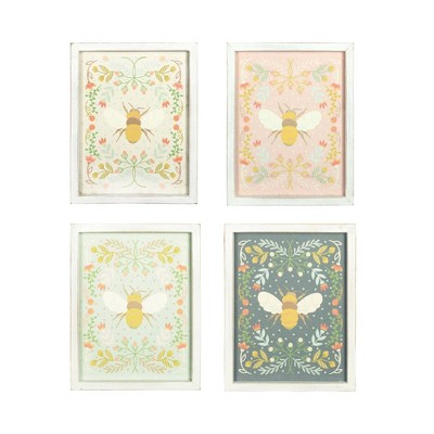 Set of 4 Styles 16" Florals and Bee Wood Decorative Wall Art - 3R Studios