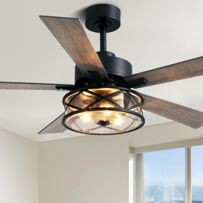 Ludomide 52" Farmhouse Ceiling Fan with Lights and Remote Control for Living, Dining, Bedroom- Walnut/Brown