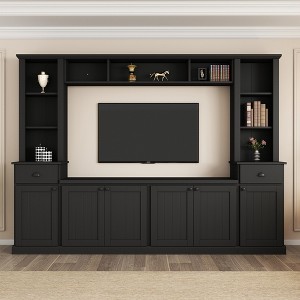 103"W Entertainment Wall Unit Set TV Stand TV Console Media Console with Adjustable Bridge and Drawers for TVs Up to 75'', White/Black-ModernLuxe - 1 of 4