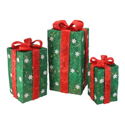 Northlight Set of 3 Pre-Lit Green and Red Gift Boxes Christmas Outdoor Decor 18"