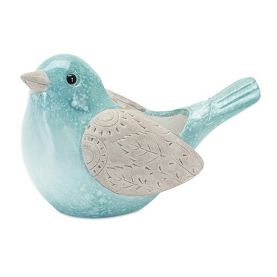 Whimsical Blue Terra Cotta Bird Planter Set with Butterfly Accents