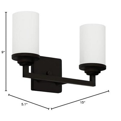 Ebony Bronze 15" Vanity Light with Frosted White Glass Shades