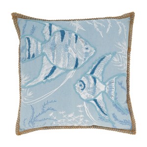 Saro Lifestyle Seaside Splash Fish Down Filled Throw Pillow, Blue, 20"x20" - 1 of 3
