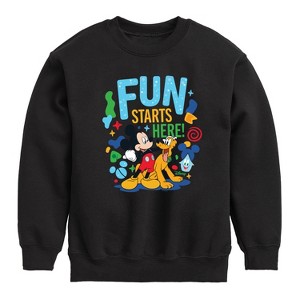 Boys' - Disney - Fun Starts Here Mickey Pluto Graphic Long Sleeve Fleece Sweatshirt - 1 of 4