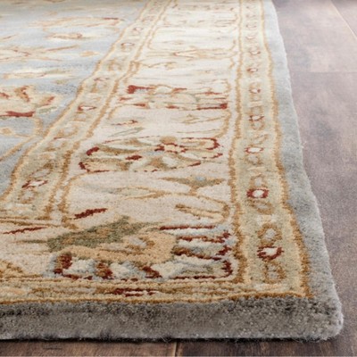 Royalty Blue and Beige 7' Square Wool Handmade Tufted Rug