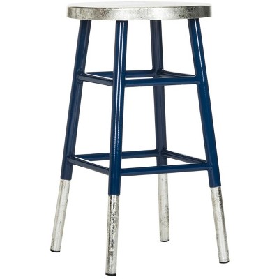 Transitional Blue and Silver Metal Counter Stool 24"