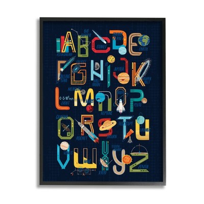 Stupell Industries Retro Outer Space Alphabet Blueprint Letter Chart
