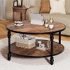 Rustic Round Coffee Table with Storage Shelf & Sturdy Metal Legs, 2-Tier Modern Wood Circle Center Table for Living Room, Easy Assembly - 2 of 4