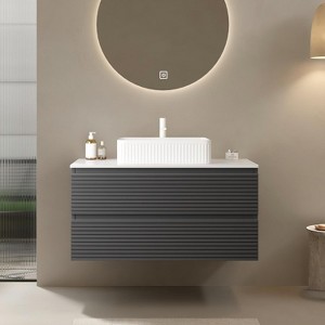 FAMYYT 36 in. Single Sink Floating Gray Bath Vanity with White Artificial Marble Top, Soft-close Drawers - 1 of 4