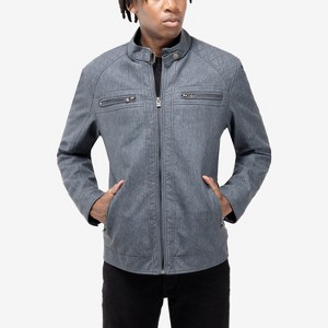 X RAY Men's Diamond Quilting Denim PU Moto Jacket With Faux Shearling Lining - 1 of 4