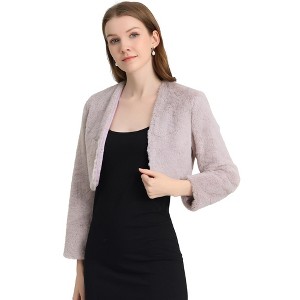 Allegra K Women's Cropped Open Front Collarless Long Sleeve Faux Fur Jacket - 1 of 4