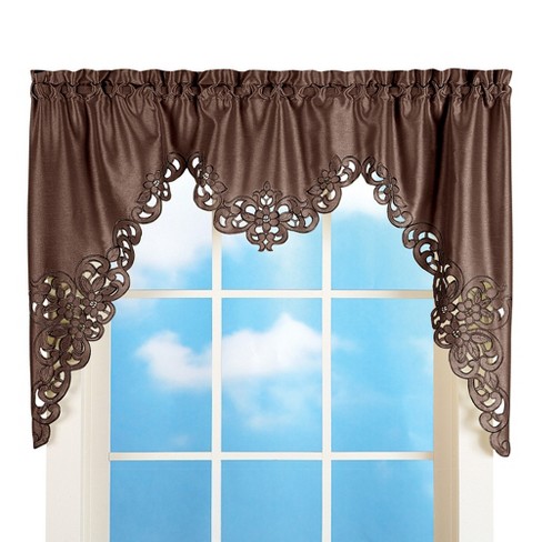 Collections Etc Elegant Scalloped Design Cut-Out and Embroidered Scroll Window Valance with Rod Pocket Top for Easy Hanging - image 1 of 2