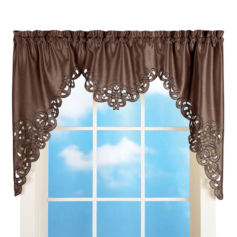 Collections Etc Elegant Scalloped Design Cut-Out and Embroidered Scroll Window Valance with Rod Pocket Top for Easy Hanging, 1 of 5