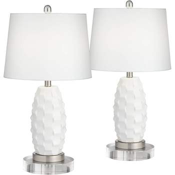 360 Lighting Modern Coastal Table Lamps 25.25" High Set of 2 LED with Round Risers Dimmer White Ceramic Drum Shade for Living Room