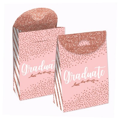 Big Dot of Happiness Rose Gold Grad - Graduation Gift Favor Bags - Party Goodie Boxes - Set of 12