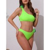 INSPIRE CHIC Women's 3D Rose Floral One Shoulder Ribbed Bikini Sets, Triangle Bottoms Swimwear Bathing Suits 1 Set - 2 of 4