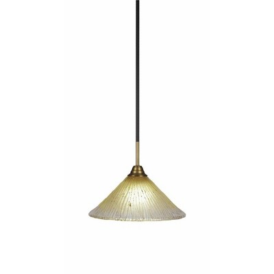 Toltec Lighting Paramount 1 - Light Pendant in  Matte Black/Brass with 12" Amber Crystal Shade