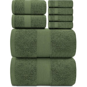 White Classic Luxury 100% Cotton 8 Piece Towel Set - 4x Washcloths, 2x Hand, and 2x Bath Towels - 1 of 4