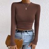 Women Long Sleeve Crew Neck Tops Waffle Ruched Casual Shirts Blouse - 2 of 3