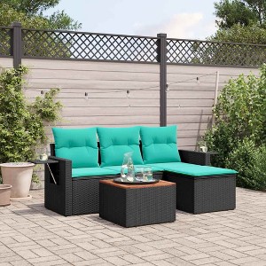 5 Piece Garden Sofa Set with Cushions Black Poly Rattan vidaXL - 1 of 4
