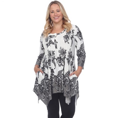 Plus Size Paisley Scoop Neck Tunic Top With Pockets Beige/charcoal 4x ...