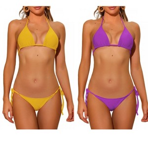 INSPIRE CHIC Women's Halter Tie Side Low Waist Triangle Bottom Basic Bikini Sets 2 Sets - 1 of 4