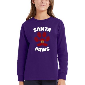 LA Pop Art Santa Paws - Girl's Word Art Long Sleeve T-Shirt - 1 of 4