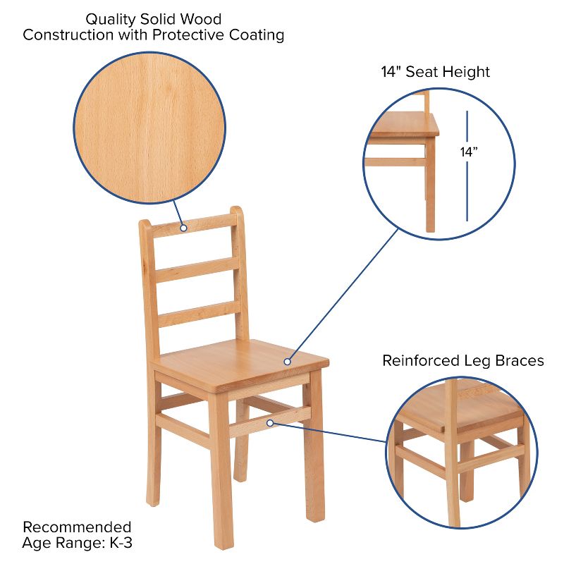 Emma and Oliver Kids Natural Solid Wood Table and Chair Set for Classroom, Playroom, Kitchen, 3 of 10