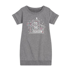 Girls' - Barbie - Holidays & Christmas Graphic Short Sleeve Fleece Dress - 1 of 4