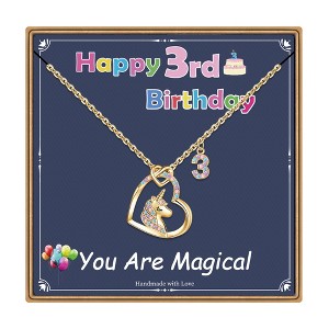 Turandoss 18K Gold Heart Unicorn Necklace for Girls - Dainty Zircon Pendant Necklace for Kids, Birthday Gifts for girls 3-8 Year Old, 18+2.5Inches - 1 of 4