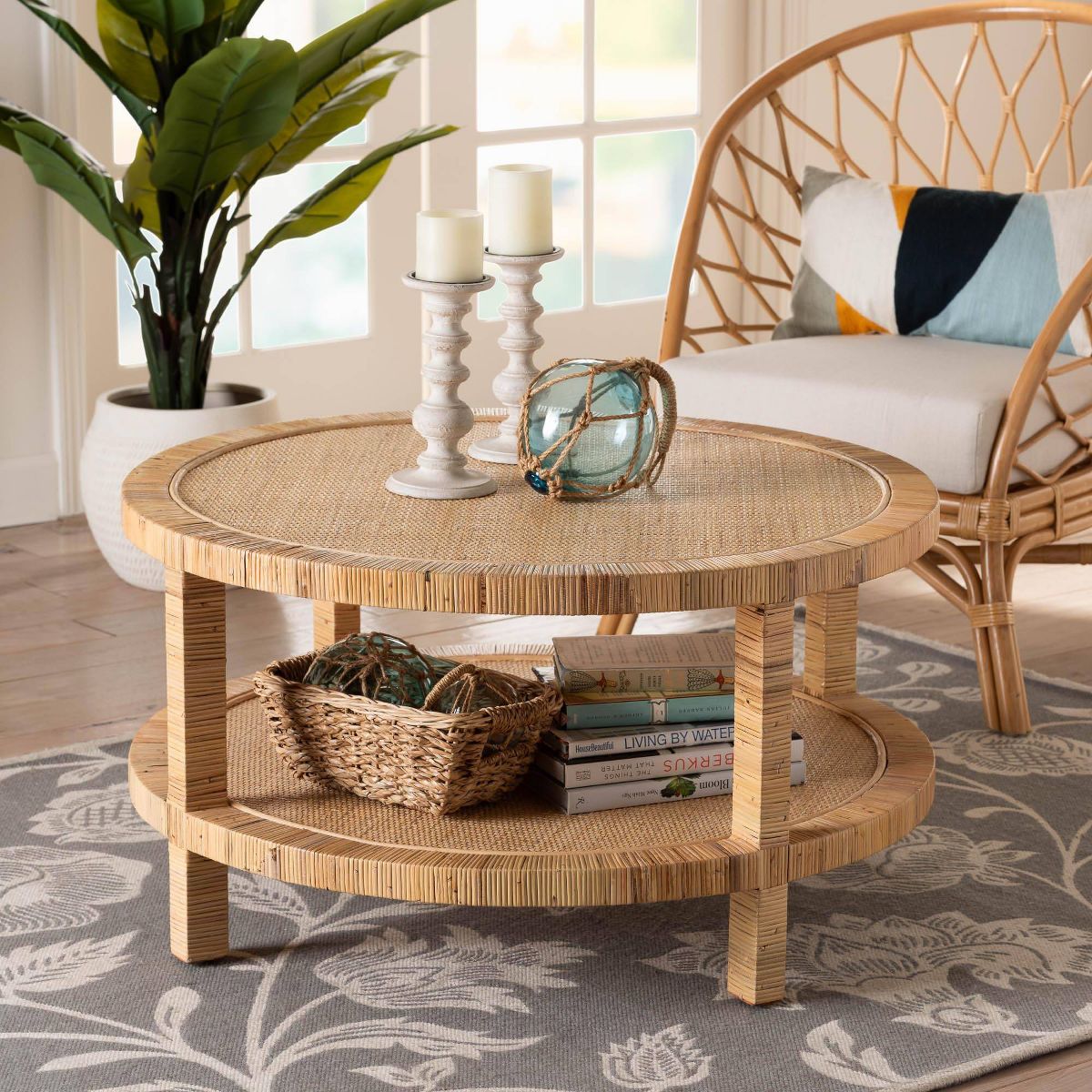 bali & pari Kalimantan Rattan and Mahogany Wood Coffee Table Light Honey - thumbnail 3