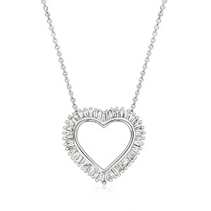 Ross-Simons 0.50 ct. t.w. Baguette Diamond Heart Necklace in Sterling Silver Size 18 - 1 of 3