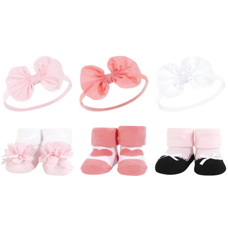 Hudson Baby Infant Girl 12Pc Headband and Socks Giftset, Lemon Blush White, One Size, 3 of 4