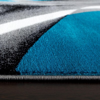 Turquoise and Gray Abstract High Pile Area Rug