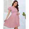 Coolmee Women's Summer Maternity Maxi Dress Short Flutter Sleeve V Neck A-Line Flowy Wedding Guest Long Sundress with Belt - 4 of 4