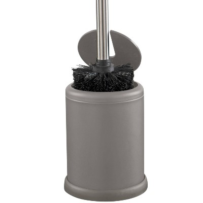 Gray Stainless Steel Toilet Brush Holder with Self-Closing Lid