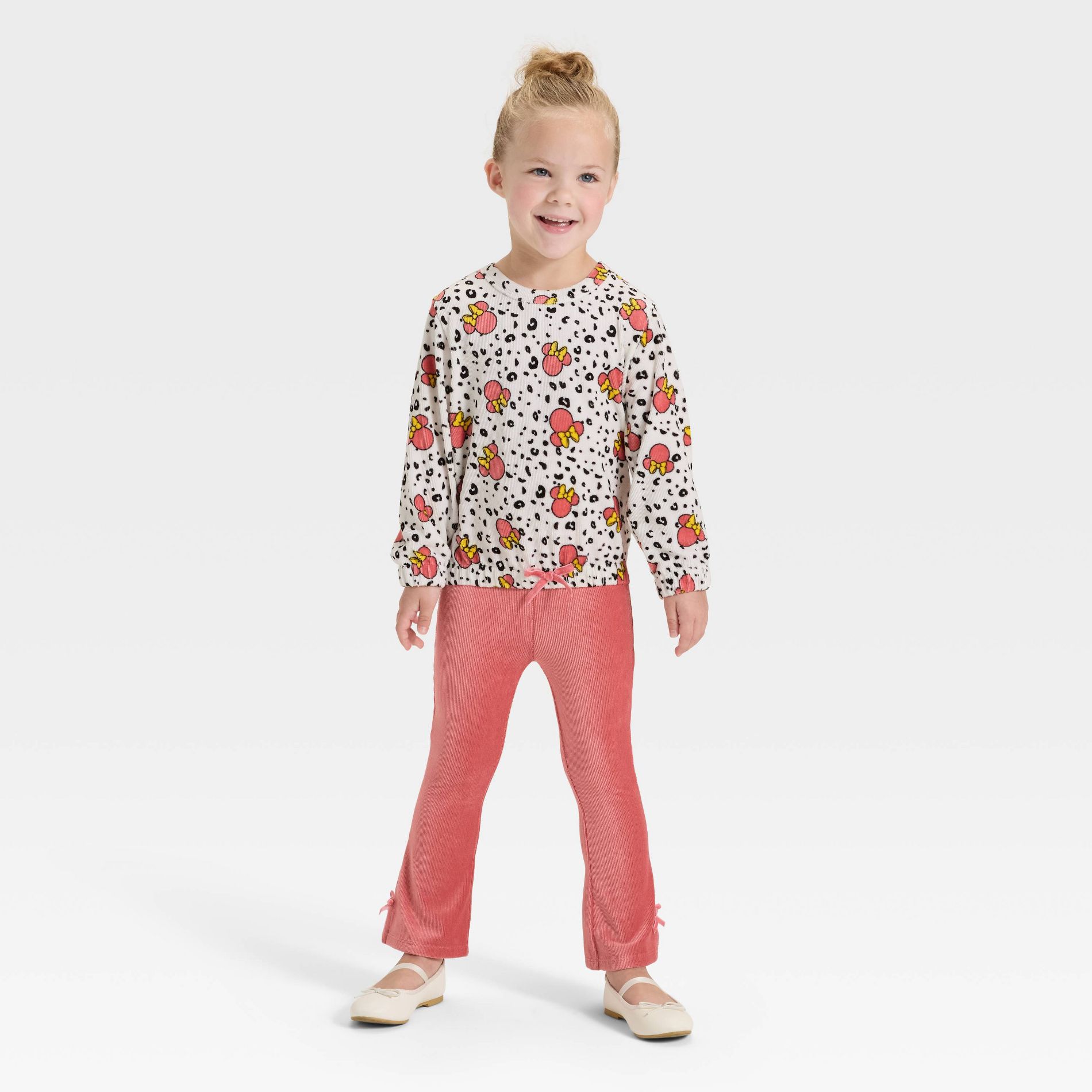 Toddler Girls' 2pc Disney Minnie Mouse Ribbed Velour Top and Pants Set - Pink 4T