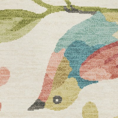 Beige and Multicolor Tropical Birds Washable Synthetic Area Rug