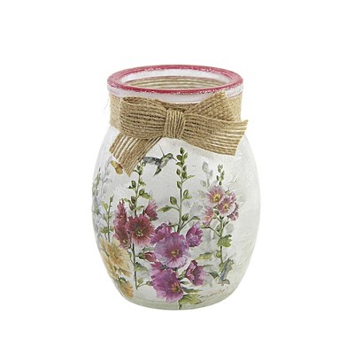Stony Creek 4.0 Inch Hollyhocks Lighted Small Jar Electric Hummingbirds Flowers Novelty Sculpture Lights
