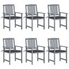 vidaXL Solid Acacia Wood Patio Chairs with Cushions - Set of 6 - Outdoor Furniture - Weather-Resistant, Durable & Easy-to-Clean - Gray and Anthracite - 2 of 4