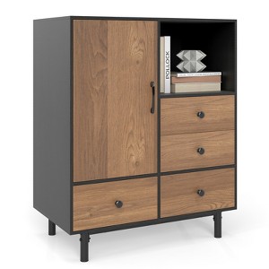 Tangkula Buffet Sideboard w/ 4 Drawers & Open Compartment Heavy-Duty Metal Legs - 1 of 4