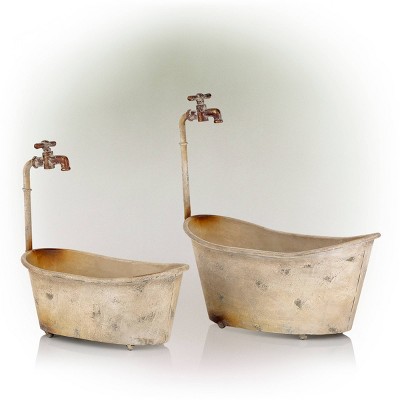 Alpine 2pk Rustic Iron Novelty Bathtub with Faucet Planter Off White