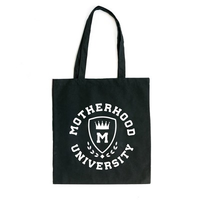 City Creek Prints Motherhood University Crown Canvas Tote Bag - 15x16 - Black