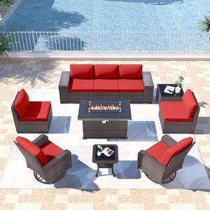 ALAULM Outdoor Patio Furniture Set Outdoor Sectional Rattan Sofa Set Brown Manual Wicker Patio Conversation Set with Cushions - 1 of 4