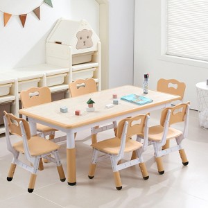 Kids Table and 6 Chair Set, Height Adjustable, Multifunctional Desk, Ergonomically Designed Chairs, for Classroom, Daycares - 1 of 4