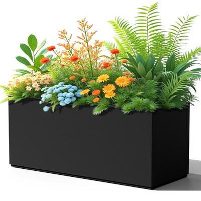 TUYOHW Metal Planter Box, Rectangular Planter Box with Drainage Holes, Large Planters with Removable Shelf for Outdoor Plants, Black