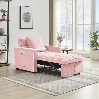 LOVMOR Convertible Futon Sofa Bed, 3-in-1 Sleeper Chair Recliner with Pillow, Side Pocket & Adjustable Backrest, for Living Room Bedroom Small Space