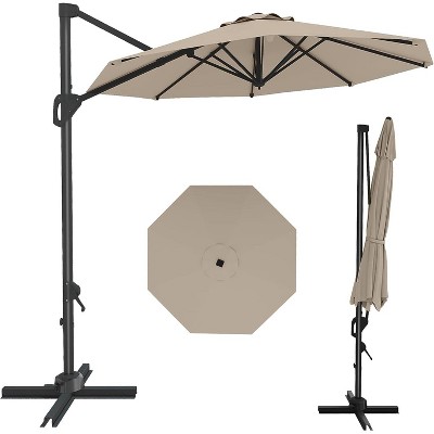 10FT Sepia Cantilever Umbrella with Base Round Top Patio Umbrella Sun Shade Windproof Offset Umbrella with 360-Degree Rotation