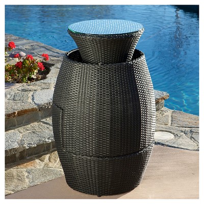 Black Wicker 3-Piece Outdoor Chat Set with White Cushions