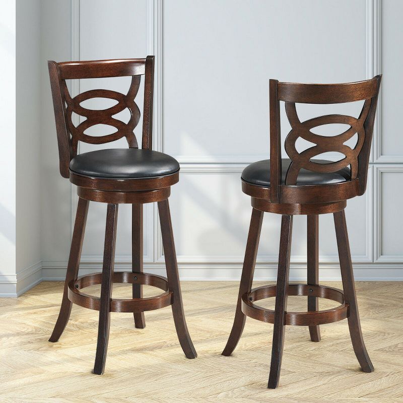 Costway Set of 2 Bar Stools 29'' Height Wooden Swivel Backed Dining Chair Home Kitchen, 4 of 8